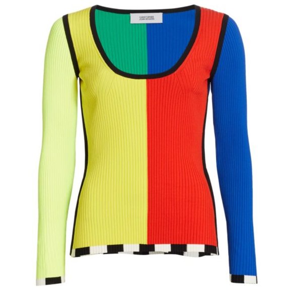 CHRISTOPHER JOHN ROGERS Colorblock Rib-Knit Sweater - Picture 1 of 6